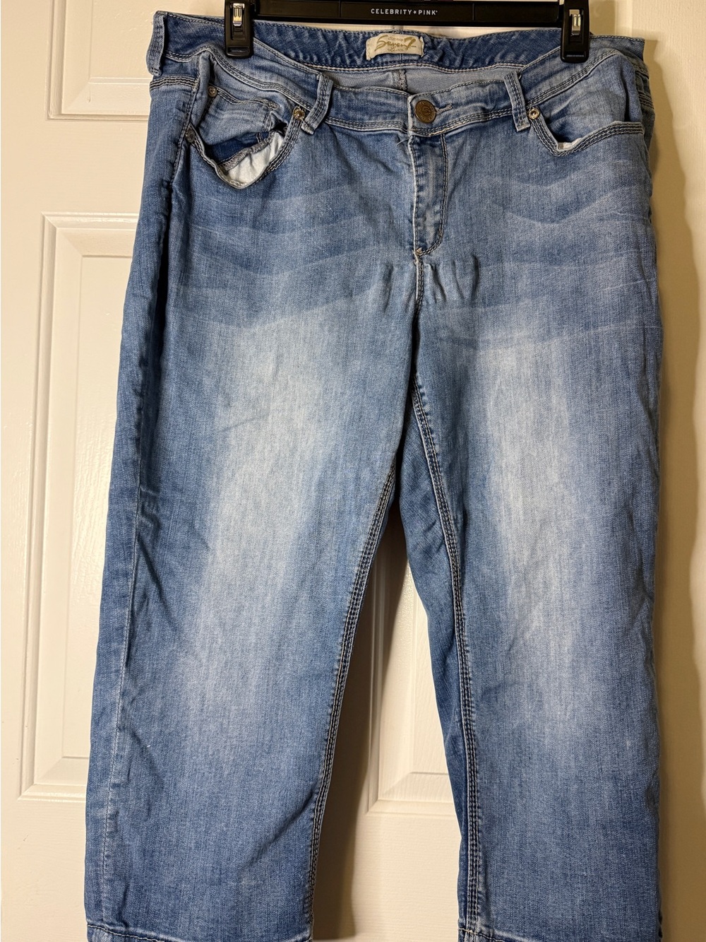 Seven 7 1964  A-Pocket Distressed Medium Blue Wash Capri Jeans, size 20